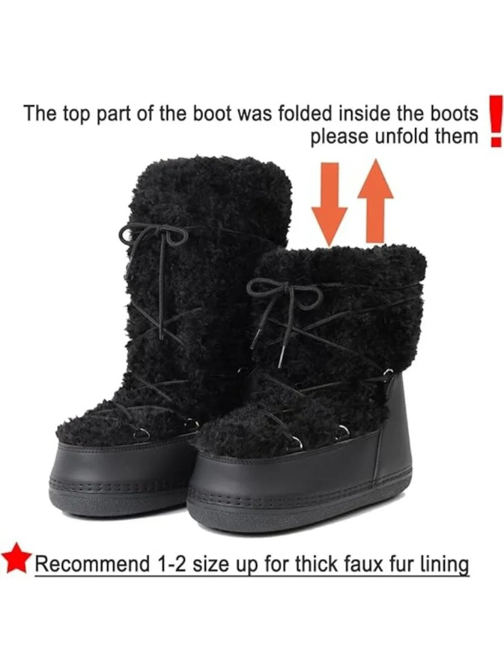 Glxybdas Size 5 Snow Boots Faux Fur Waterproof Insulated Black Winter Warm